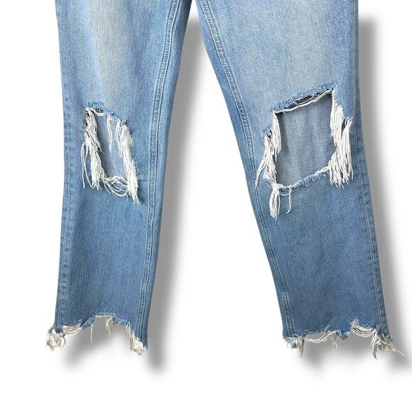 Free People We The Free Maggie Light Stone Straight Distressed Frayed Jeans - Picture 6 of 9